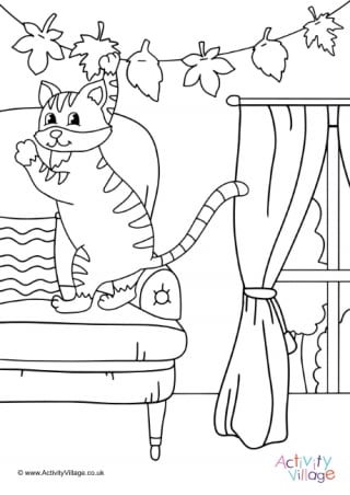 Autumn Leaf Garland Colouring Page