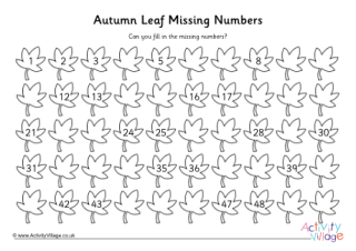 Autumn Leaf Missing Number Worksheet to 50