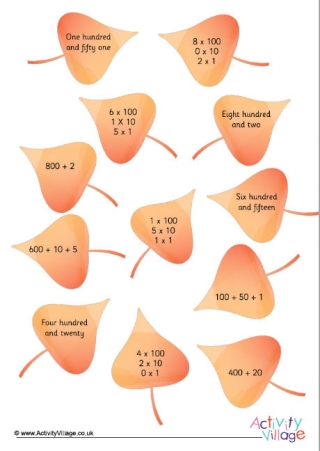 Autumn Leaf Place Value Number Matching
