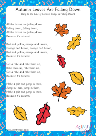 Autumn Leaves Are Falling Down Song Printable 