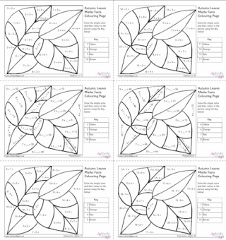 Autumn leaves maths facts colouring pages