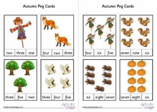 Autumn Number Words Peg Cards To 10