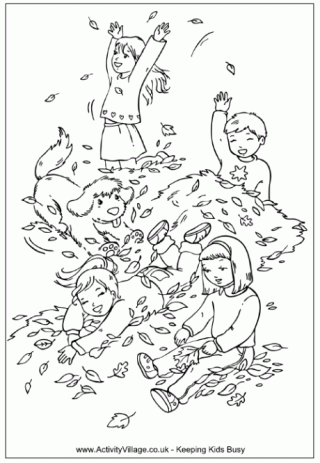 Autumn Play Colouring Page