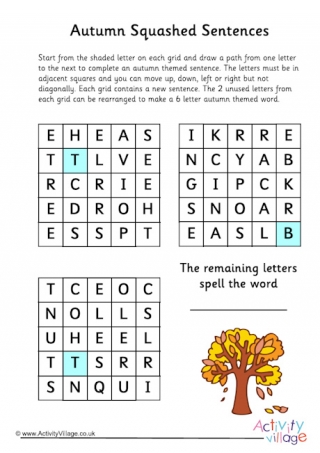Autumn Squashed Sentences Puzzle