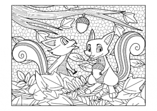 Autumn Squirrels Colouring Page