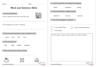 Autumn Word and Sentence Skills Worksheet KS2