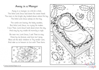 Away In A Manger Christmas Carol Colouring Page