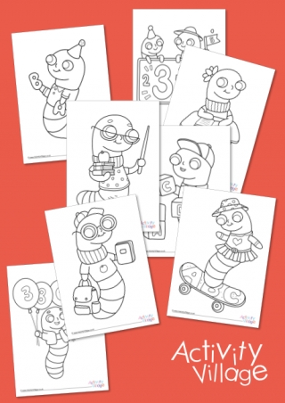 Back to School Bookworm Colouring Pages 2