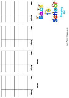 Back to School Shopping List Printable