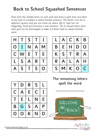 Back to School Squashed Sentence Puzzle