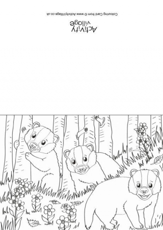 Badgers Scene Colouring Card