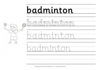 Badminton Handwriting Worksheet