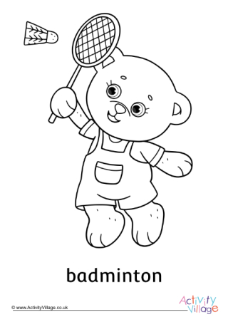 Badminton Teddy Bear Colouring Page