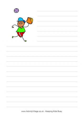 Baseball Catcher Writing Paper