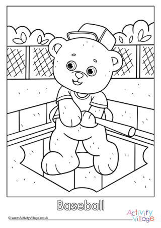 Baseball Teddy Bear Colouring Page 2