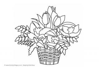 Basket of Flowers Colouring Page
