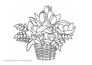 Basket of Flowers Colouring Page