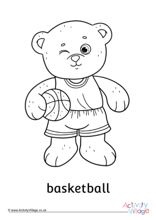 Basketball Teddy Bear Colouring Page