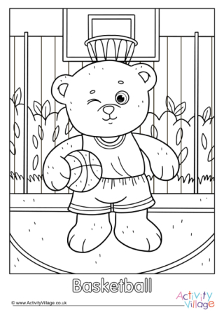 Basketball Teddy Bear Colouring Page 2