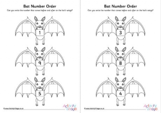 Bat Number Order Worksheet Set 1