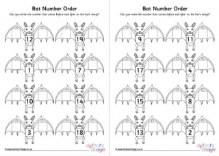 Bat Number Order Worksheet Set 2