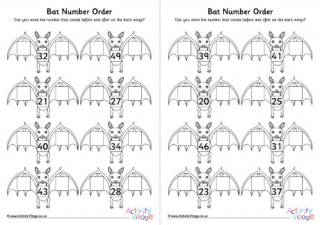Bat Number Order Worksheet Set 3