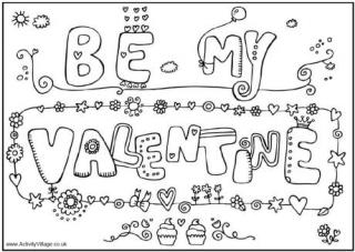 Be My Valentine Colouring Page