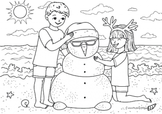 Beach Christmas Colouring Page