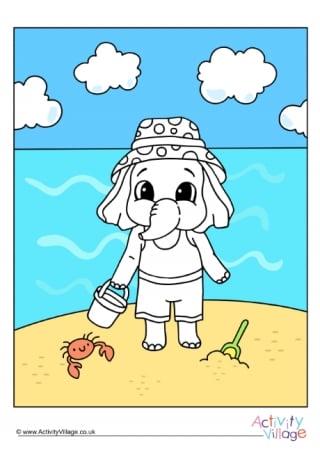 Beach Elephant Colour Pop Colouring Page