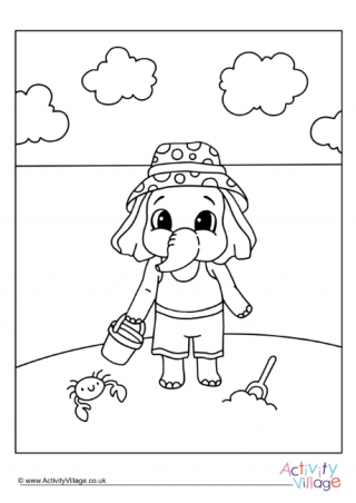 Beach Elephant Colouring Page 2