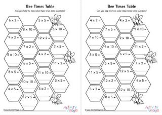 Bee Hive Times Tables Worksheets 1