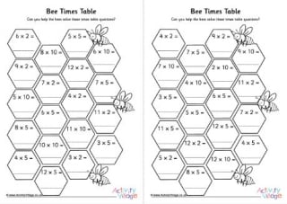 Bee Hive Times Tables Worksheets 1