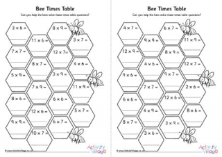 Bee Hive Times Table Worksheets 3