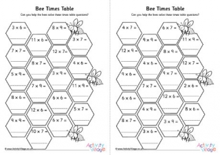 Bee Hive Times Table Worksheets 3