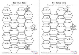 Bee Hive Times Table Worksheets 4