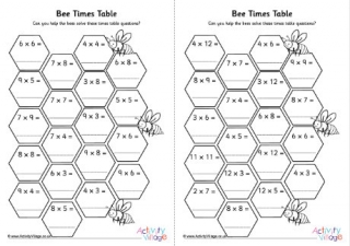 Bee Hive Times Table Worksheets 5