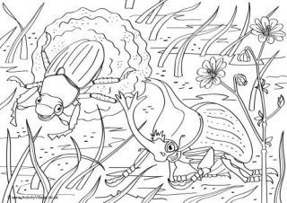 Beetles Scene Colouring Page