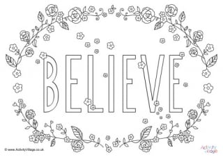 Believe Word Colouring Page