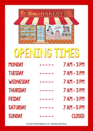 Betty's Bakery Opening Hours Poster