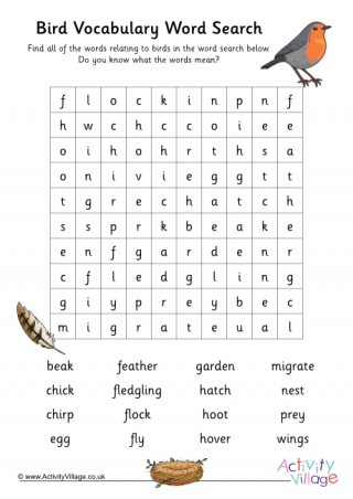 Bird Vocabulary Word Search