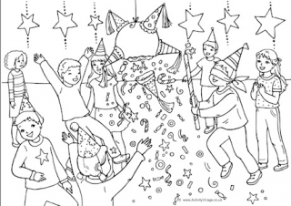 Birthday Pinata Colouring Page