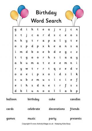 Birthday Word Search