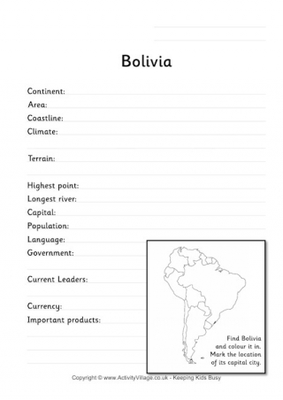 Bolivia Fact Worksheet