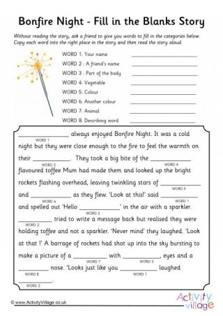 Bonfire Night Fill In The Blanks Story