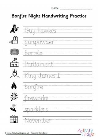 Bonfire Night Handwriting Worksheet
