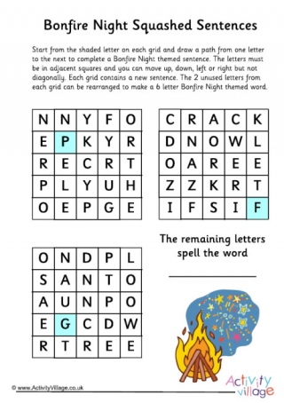 Bonfire Night Squashed Sentence Puzzle