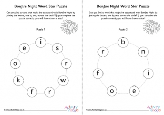 Bonfire Night Word Star Puzzles - 1 Per Page