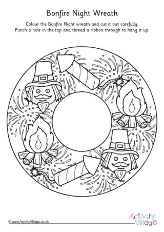 Bonfire Night Wreath Colouring Page