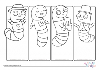 Bookworm Colouring Bookmarks