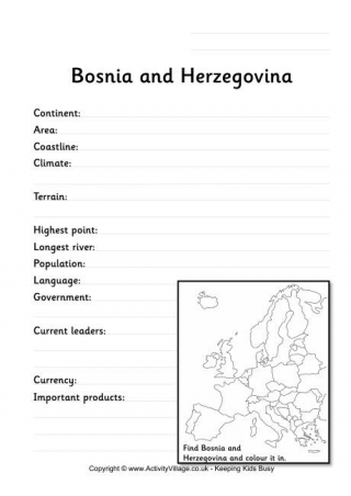 Bosnia And Herzegovina Fact Worksheet
